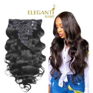 Extension a clips naturel ondulé Body wave rajout cheveux virgin hair 10 bandes