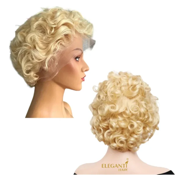 Perruque lace frontal Pixie coupe courte ondulé - immagine 2