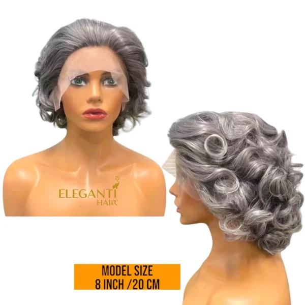 Perruque lace frontal Pixie coupe courte ondulé - immagine 5