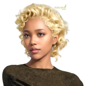 Perruque lace frontal Pixie coupe courte ondulé