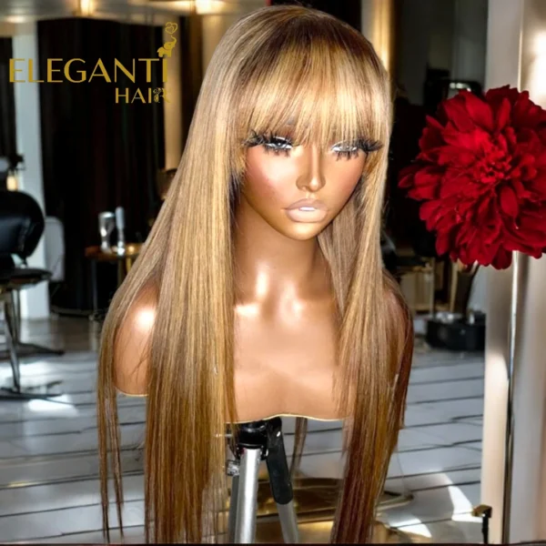 Perruque cheveux naturels avec frange- TINA