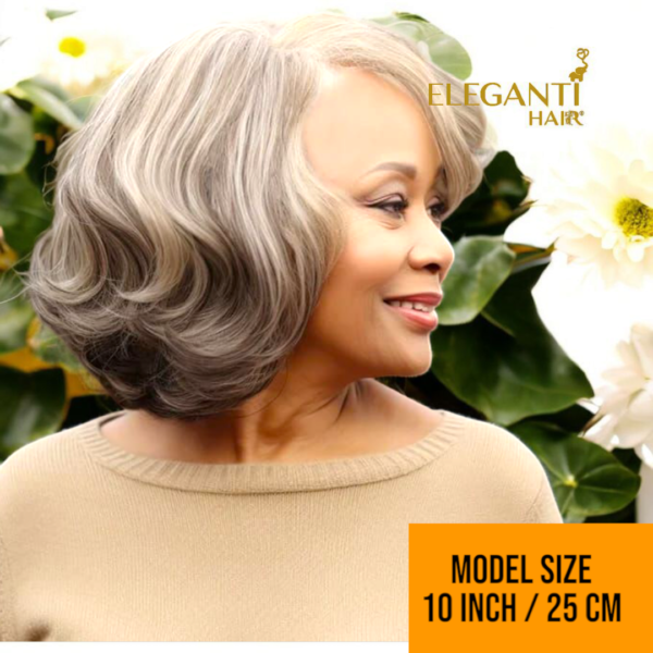 Perruque grise en dentelle HD naturelle sans colle cheveux ondulé loose wave sel et poivre - immagine 2